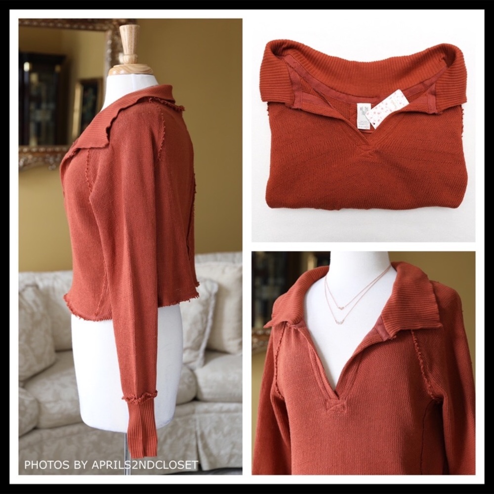 FREE PEOPLE SWEATER PULLOVER V-NEVK HENLEY A2C - Picture 6 of 8